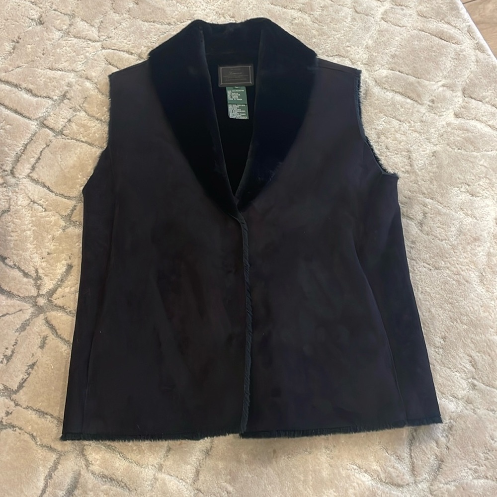 Vintage Ralph Lauren black vest with faux fur inside size large